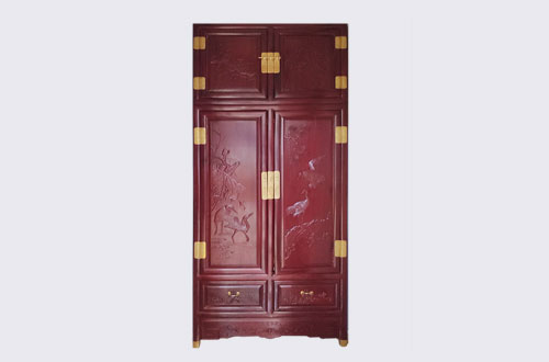 淮安高端中式家居装修深红色纯实木衣柜
